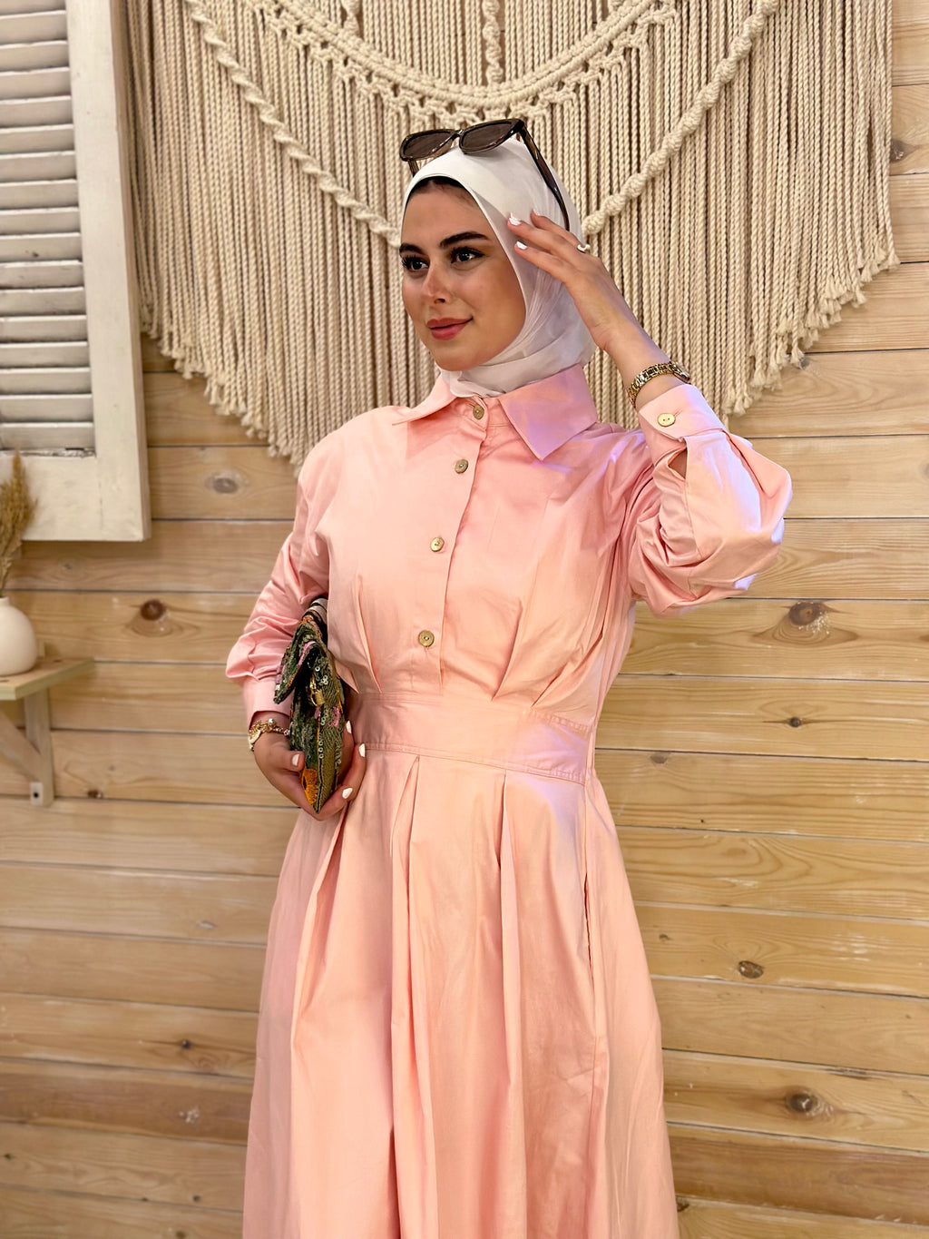 Salmon Pink Shirt Dress