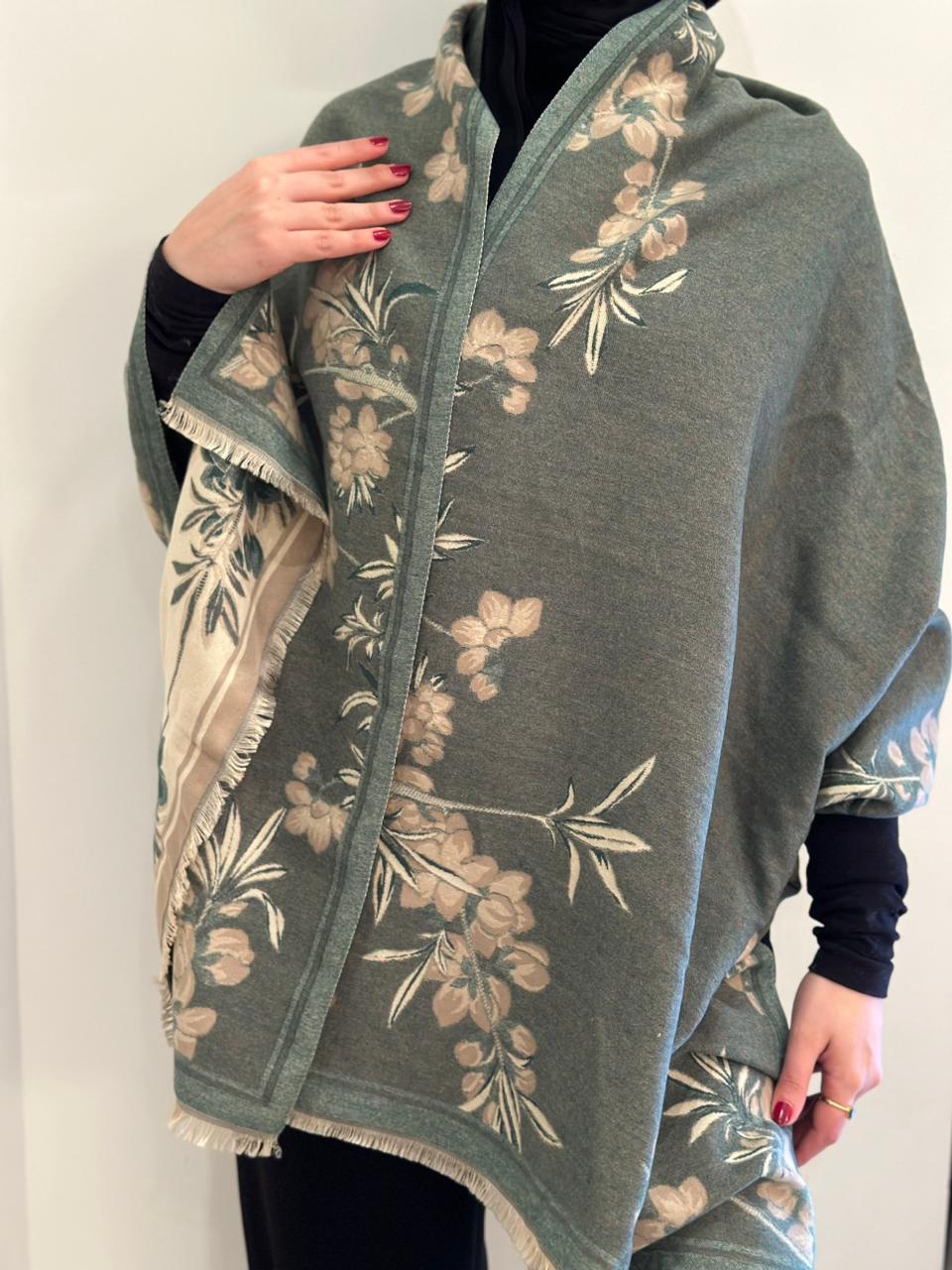 Green Beige Double Face Shawl