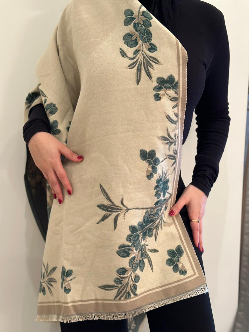 Green Beige Double Face Shawl