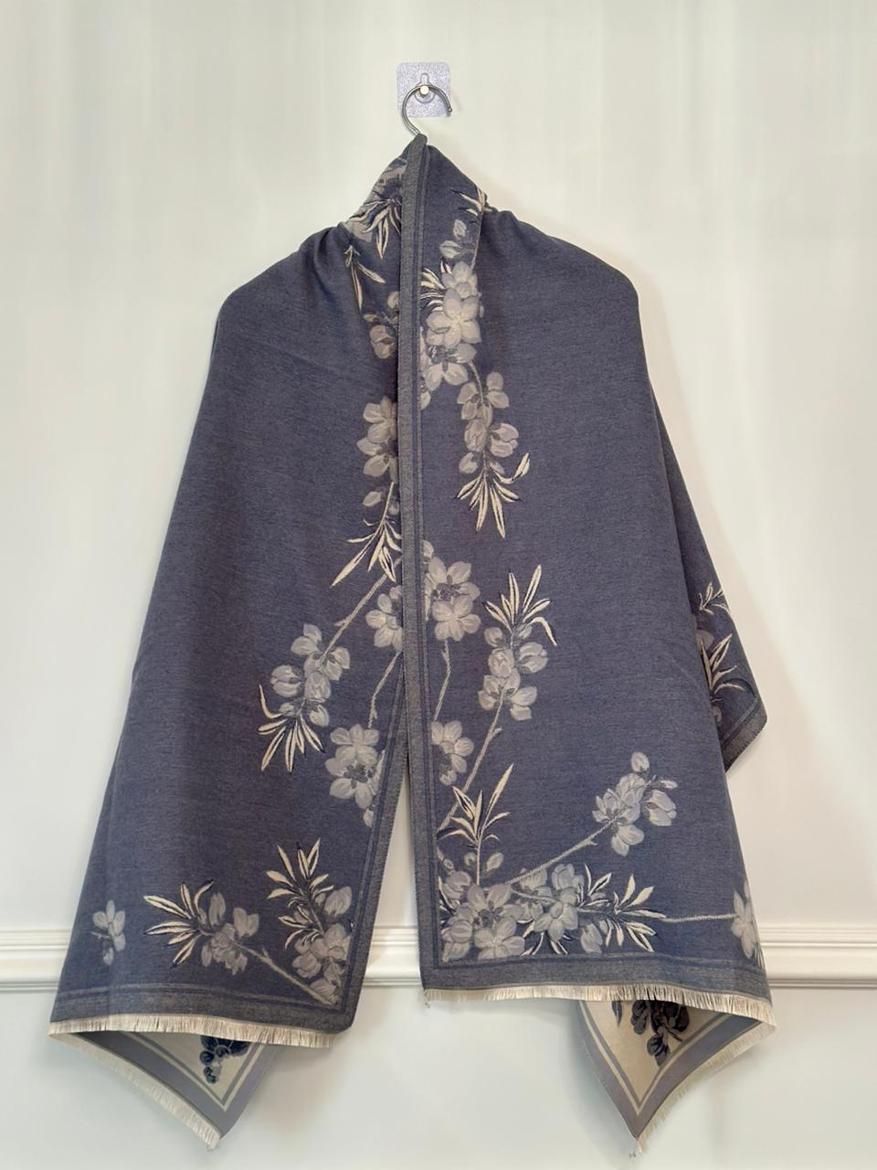 Blue Beige Double Face Shawl