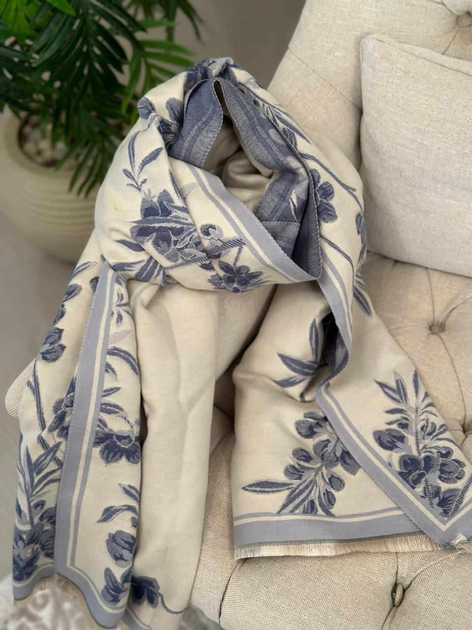 Blue Beige Double Face Shawl